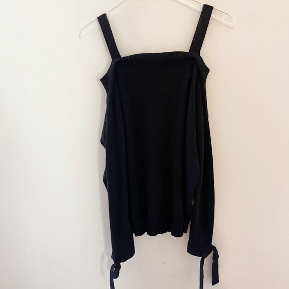 Theory Black Cashmere Cold Shoulder Long Sleeve Sweater Top Size Medium - Picture 7 of 9